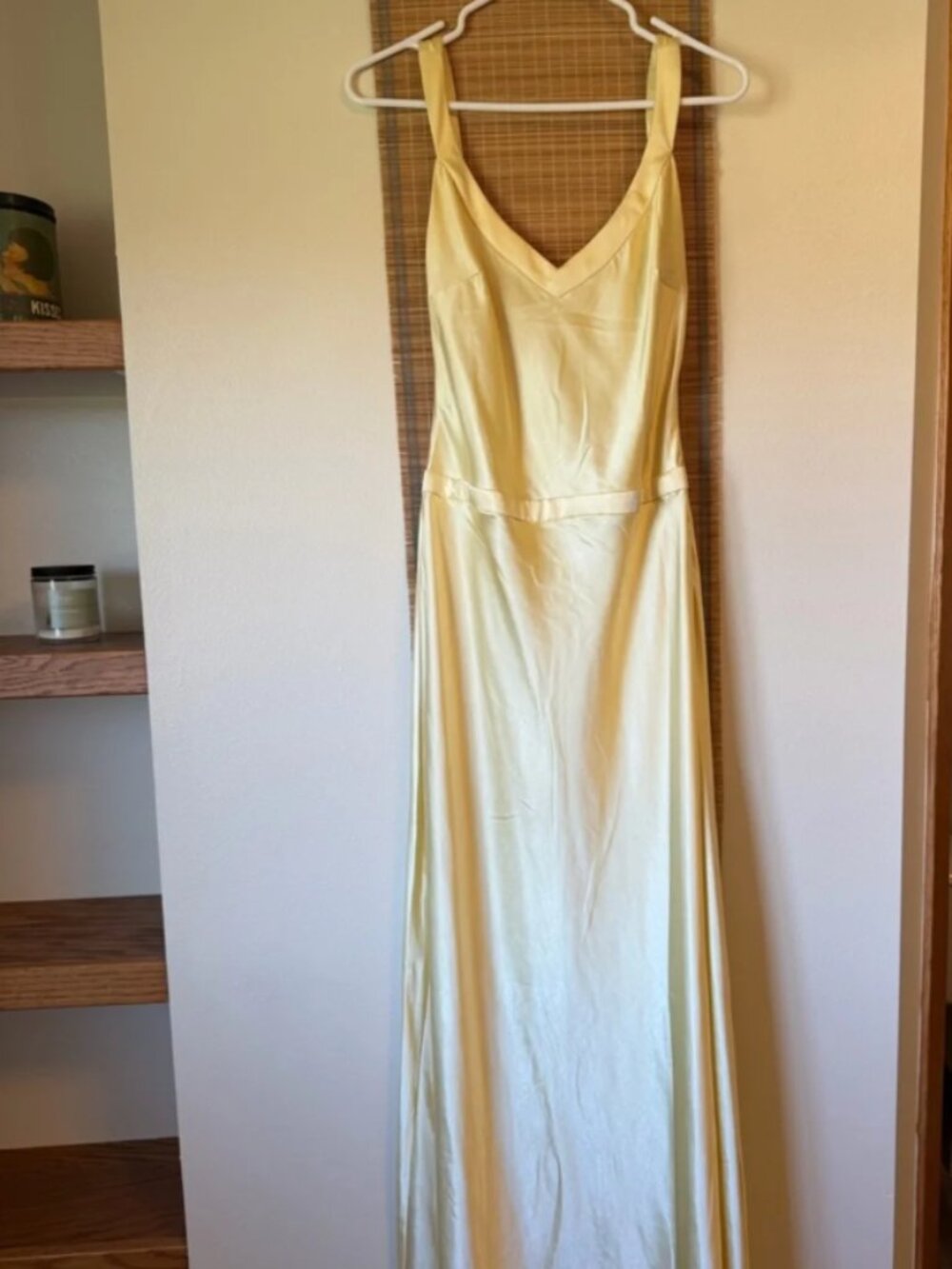 Andie Backless Satin Slip Dress in Pale Yellow Medium